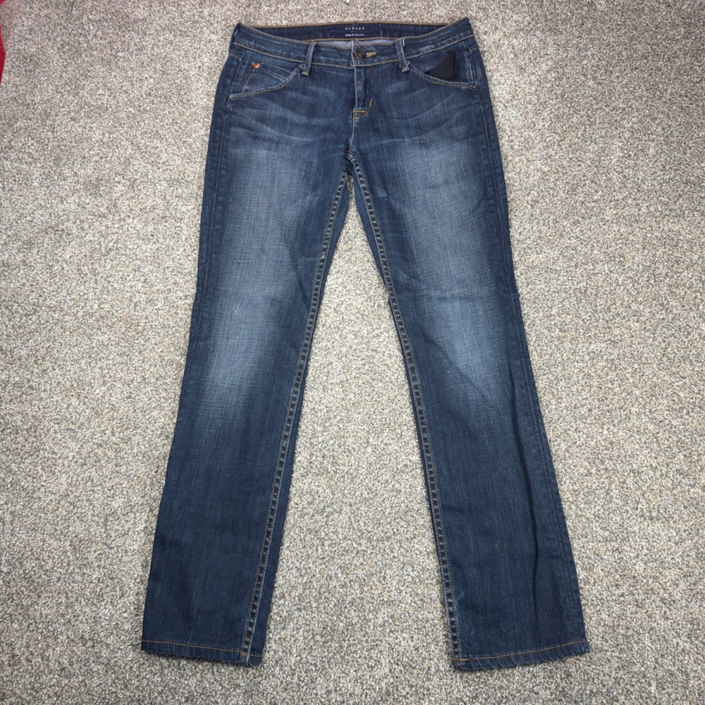 Hudson Signature Bootcut Jeans Womens 27 Dark Wash Flap Pocket Union Jack Denim